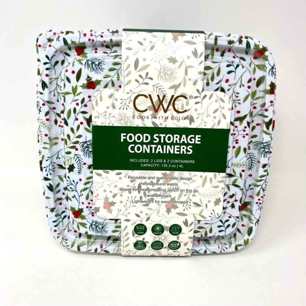 Cook With Color CWC 2 Pk 16 Cup Printed Holly Food Storage Containers